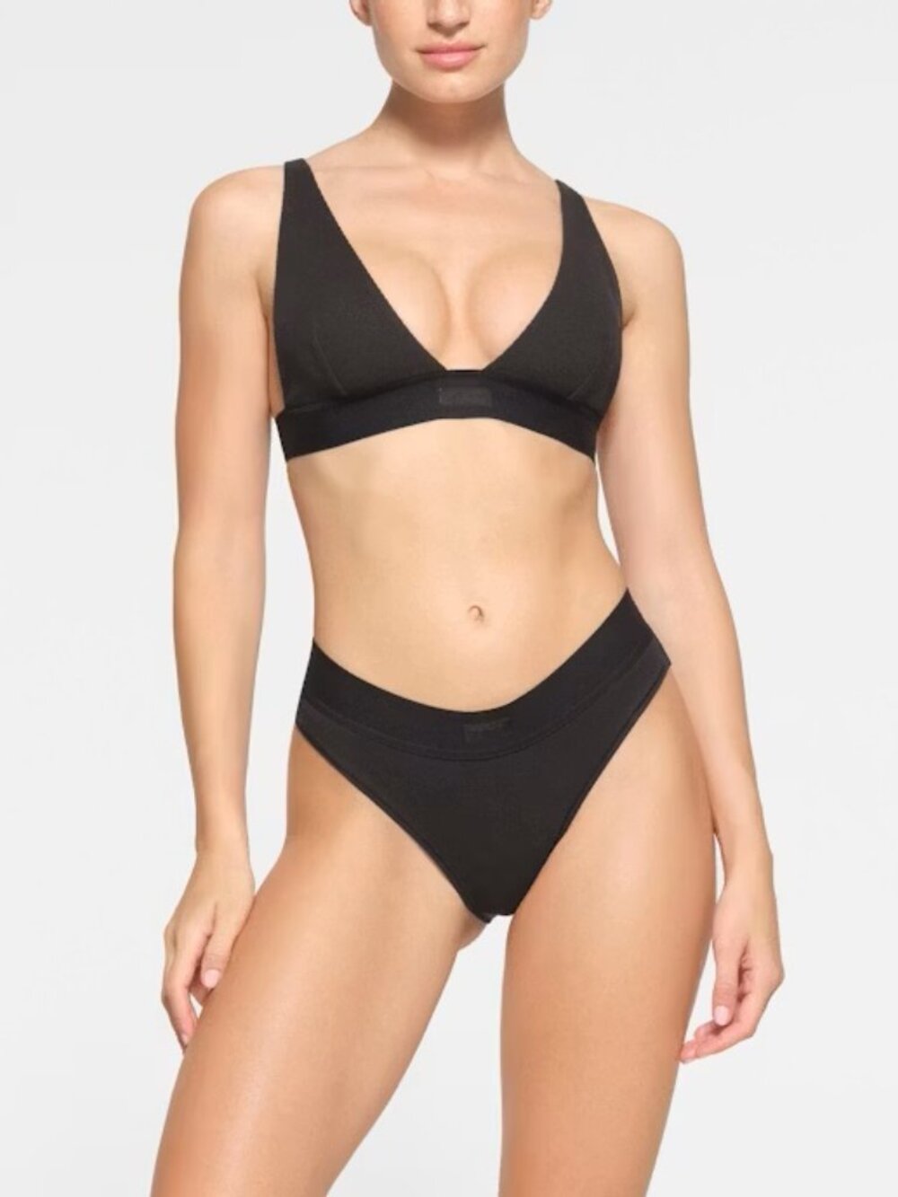 ♟️SKIMS Cotton Rib Plunge Bralette | Soot | 2X | NWT 🏷️